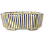 Ovale beige bonsaipot met craquelé-, blauwe en bruine accenten, gemaakt door Terahata Satomi Mazan - 80 x 80 x 30 mm