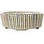 Oval beige craquelé, blue and brown, multicolor bonsai pot by Terahata Satomi Mazan - 80 x 80 x 30 mm