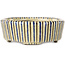 Oval beige craquelé, blue and brown, multicolor bonsai pot by Terahata Satomi Mazan - 80 x 80 x 30 mm