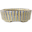 Oval beige craquelé, blue and brown, multicolor bonsai pot by Terahata Satomi Mazan - 80 x 80 x 30 mm