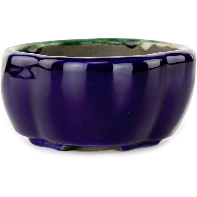 Vaso bonsai Mokko craquelé blu e verde di Terahata Satomi Mazan - 102 x 85 x 40 mm