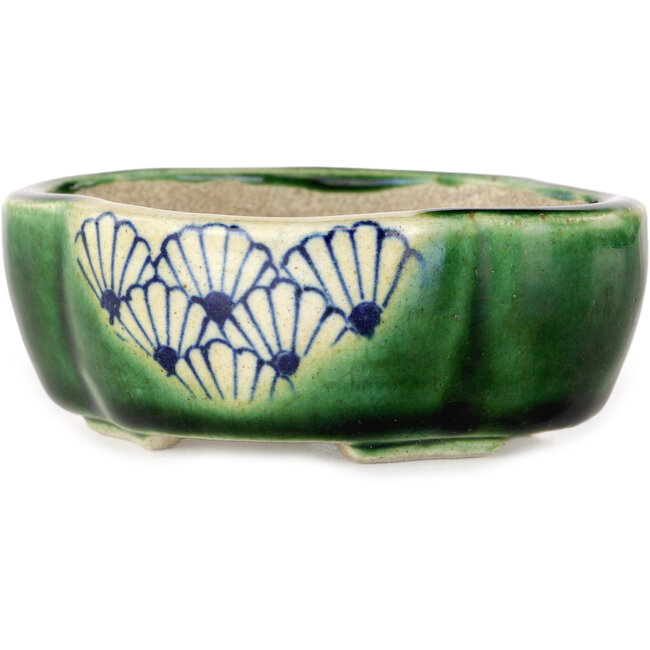 Mokko grüner Craquelé-Bonsaitopf von Terahata Satomi Mazan – 102 x 85 x 40 mm