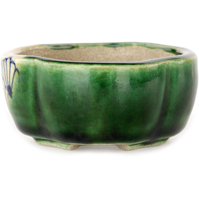 Pot à bonsaï craquelé vert Mokko par Terahata Satomi Mazan - 102 x 85 x 40 mm