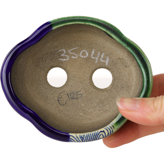 Maceta para bonsái craquelé azul y verde Mokko de Terahata Satomi Mazan - 102 x 85 x 40 mm