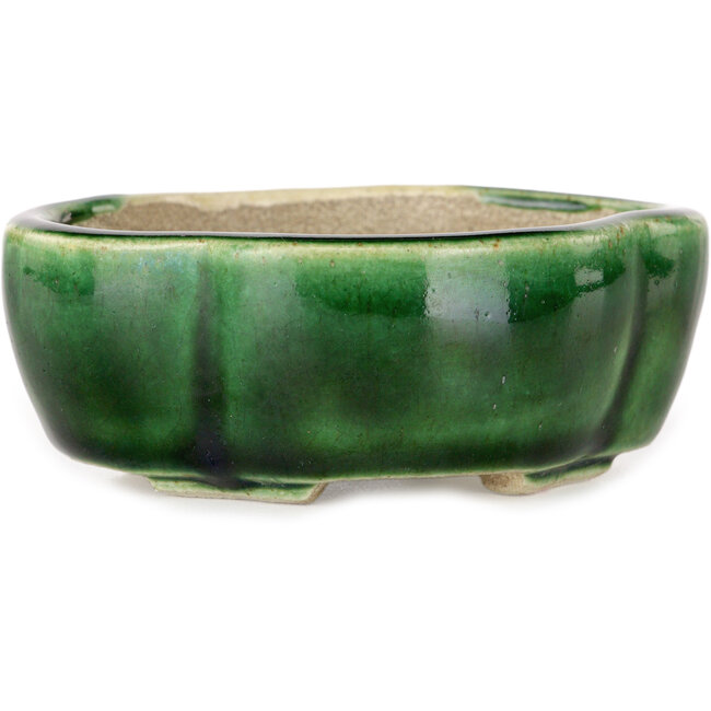 Mokko groene craquelé bonsaipot van Terahata Satomi Mazan - 102 x 85 x 40 mm