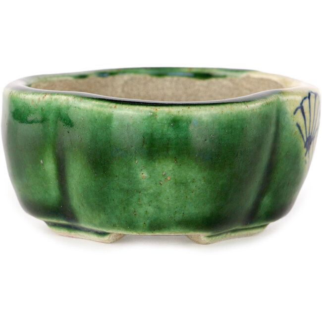 Mokko grüner Craquelé-Bonsaitopf von Terahata Satomi Mazan – 102 x 85 x 40 mm