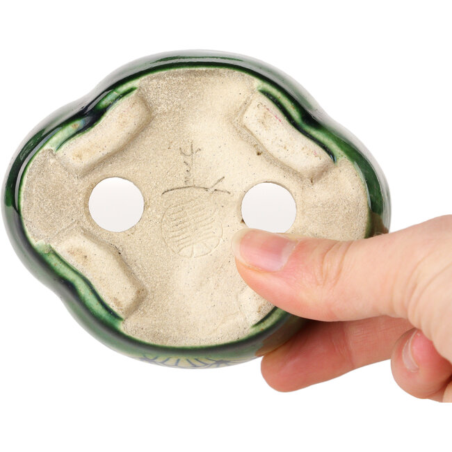 Maceta para bonsái craquelé verde Mokko de Terahata Satomi Mazan - 102 x 85 x 40 mm