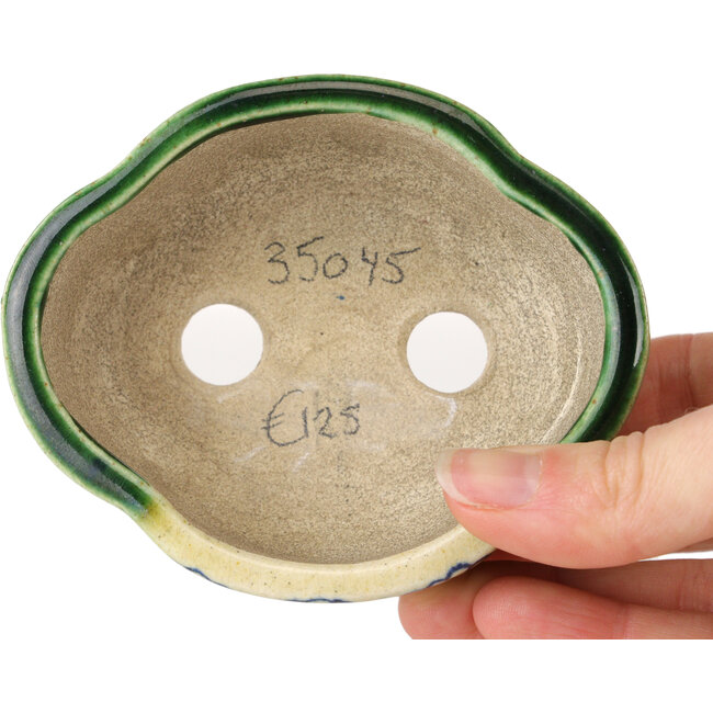 Pot à bonsaï craquelé vert Mokko par Terahata Satomi Mazan - 102 x 85 x 40 mm