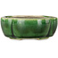 Mokko green craquelé bonsai pot by Terahata Satomi Mazan - 102 x 85 x 40 mm