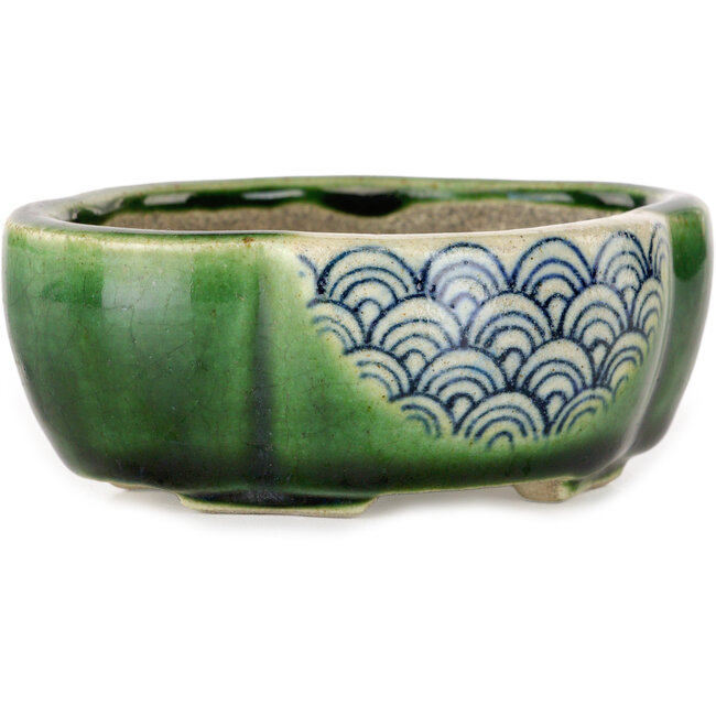 Maceta para bonsái craquelé verde Mokko de Terahata Satomi Mazan - 102 x 85 x 40 mm