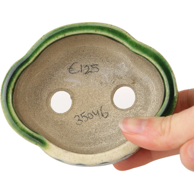 Mokko green craquelé bonsai pot by Terahata Satomi Mazan - 102 x 85 x 40 mm