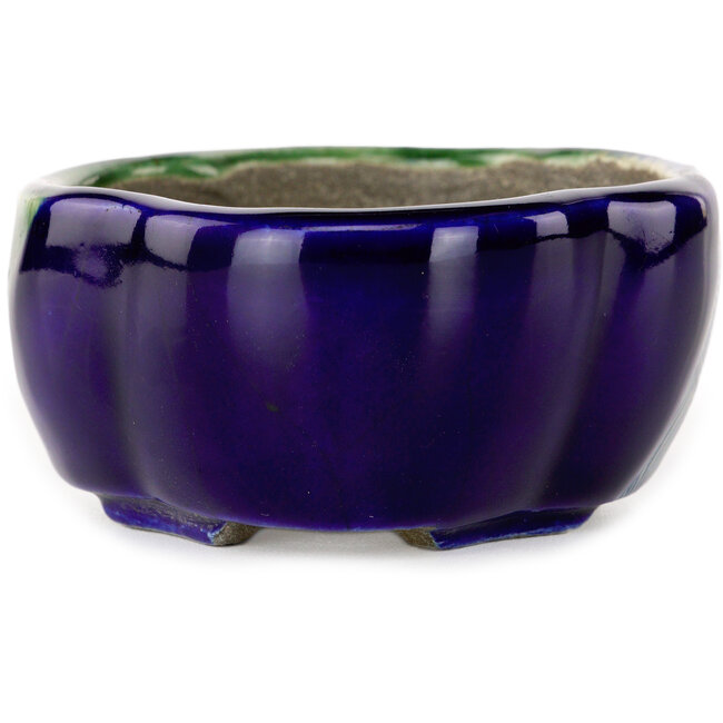 Blauer und grüner Craquelé-Bonsaitopf Mokko von Terahata Satomi Mazan – 102 x 85 x 40 mm