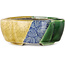 Mokko gele en groene craquelé bonsaipot van Terahata Satomi Mazan - 102 x 85 x 40 mm