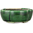 Mokko green craquelé bonsai pot by Terahata Satomi Mazan - 102 x 85 x 40 mm