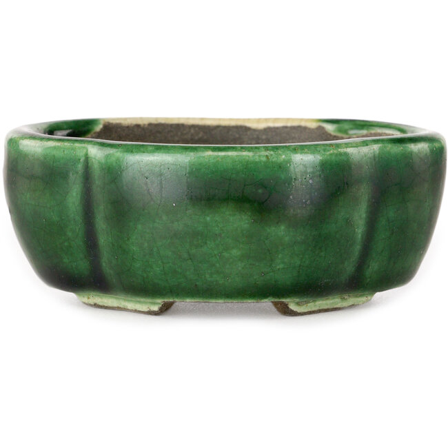 Pot à bonsaï craquelé vert Mokko par Terahata Satomi Mazan - 102 x 85 x 40 mm