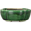 Mokko green craquelé bonsai pot by Terahata Satomi Mazan - 102 x 85 x 40 mm