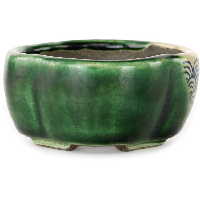 Mokko groene craquelé bonsaipot van Terahata Satomi Mazan - 102 x 85 x 40 mm
