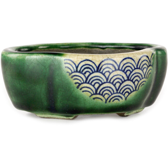 Mokko groene craquelé bonsaipot van Terahata Satomi Mazan - 102 x 85 x 40 mm