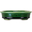 Vaso bonsai ovale verde craquelé con accenti blu di Terahata Satomi Mazan - 140 x 115 x 35 mm