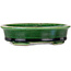 Oval green craquelé with a blue accent bonsai pot by Terahata Satomi Mazan - 140 x 115 x 35 mm