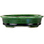 Pot à bonsaï ovale vert craquelé avec accent bleu par Terahata Satomi Mazan - 140 x 115 x 35 mm