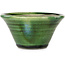 Round green craquelé with a blue accent bonsai pot by Terahata Satomi Mazan - 127 x 127 x 65 mm