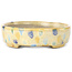 Oval beige craquelé, multicolor bonsai pot by Terahata Satomi Mazan - 140 x 115 x 30 mm