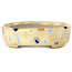 Oval beige craquelé, multicolor bonsai pot by Terahata Satomi Mazan - 140 x 115 x 30 mm