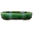 Oval green craquelé with a blue accent bonsai pot by Terahata Satomi Mazan - 155 x 127 x 32 mm