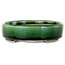 Craquelé verde ovalado con maceta de bonsái con detalles en azul de Terahata Satomi Mazan - 155 x 127 x 32 mm