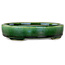 Oval green craquelé with a blue accent bonsai pot by Terahata Satomi Mazan - 155 x 127 x 32 mm