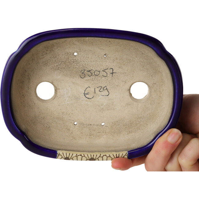 Mokko blue bonsai pot by Terahata Satomi Mazan - 160 x 120 x 45 mm