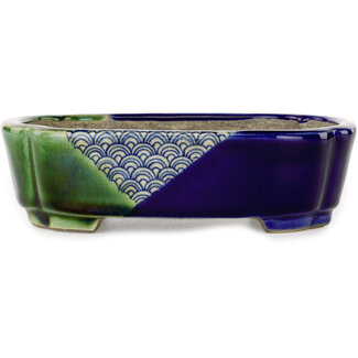  Satomi Mazan, Mazan Terahata Pot à bonsaï mokko craquelé bleu et vert 160 mm par Terahata Satomi Mazan, Tokoname, Japon