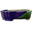 Mokko blue and green craquelé bonsai pot by Terahata Satomi Mazan - 160 x 120 x 45 mm