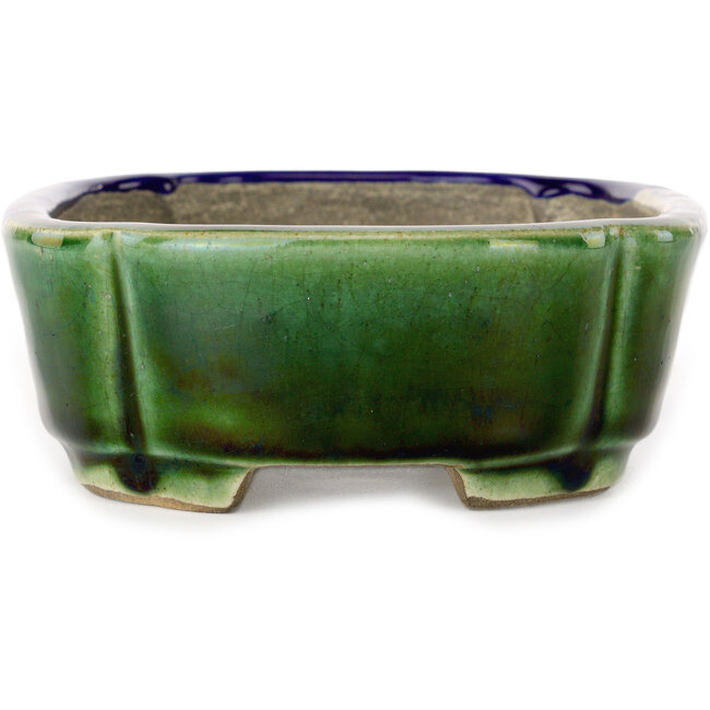 Vaso bonsai Mokko craquelé blu e verde di Terahata Satomi Mazan - 160 x 120 x 45 mm