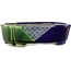 Mokko blue and green craquelé bonsai pot by Terahata Satomi Mazan - 160 x 120 x 45 mm