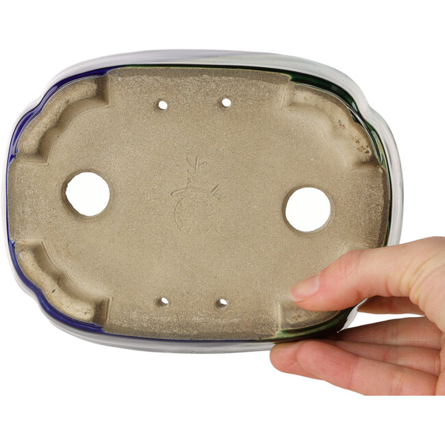 Maceta para bonsái craquelé azul y verde Mokko de Terahata Satomi Mazan - 160 x 120 x 45 mm