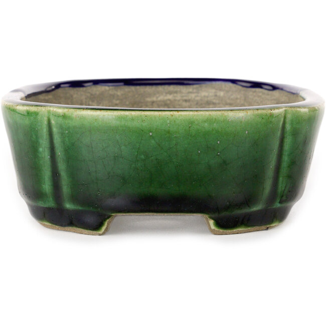Vaso bonsai Mokko craquelé blu e verde di Terahata Satomi Mazan - 160 x 120 x 45 mm