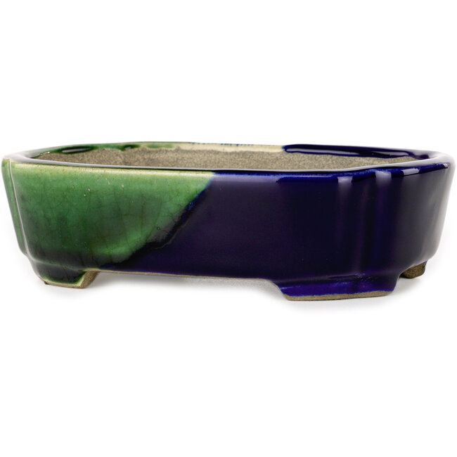 Blauer und grüner Craquelé-Bonsaitopf Mokko von Terahata Satomi Mazan – 160 x 120 x 45 mm