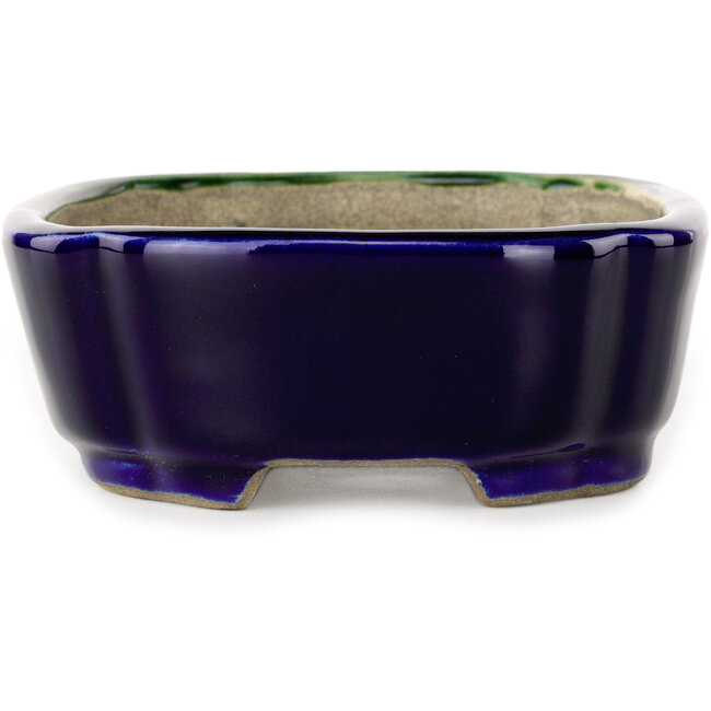 Mokko blue and green craquelé bonsai pot by Terahata Satomi Mazan - 160 x 120 x 45 mm