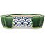 Mokko green craquelé with a blue accent bonsai pot by Terahata Satomi Mazan - 160 x 120 x 45 mm