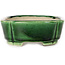Mokko green craquelé with a blue accent bonsai pot by Terahata Satomi Mazan - 160 x 120 x 45 mm