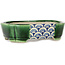 Mokko green craquelé with a blue accent bonsai pot by Terahata Satomi Mazan - 160 x 120 x 45 mm