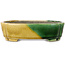 Pot à bonsaï craquelé jaune et vert Mokko par Terahata Satomi Mazan - 160 x 120 x 45 mm