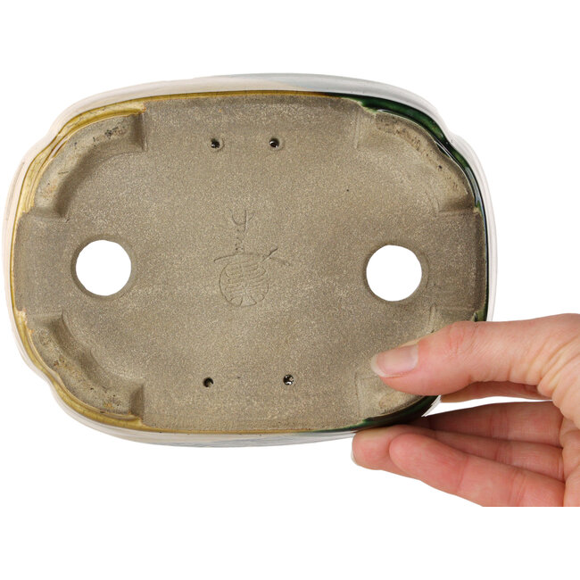 Pot à bonsaï craquelé jaune et vert Mokko par Terahata Satomi Mazan - 160 x 120 x 45 mm