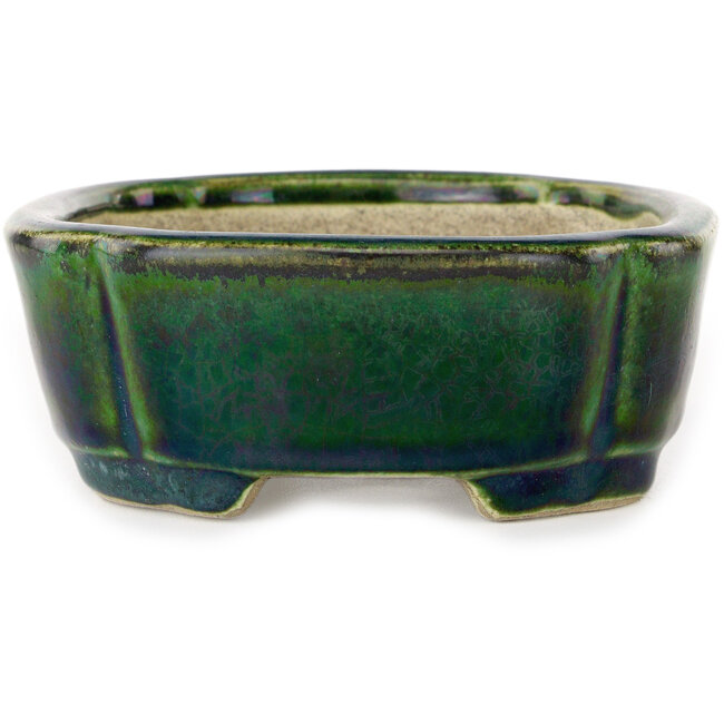 Mokkogrüner Bonsaitopf mit blauem Akzent von Terahata Satomi Mazan – 160 x 120 x 45 mm