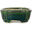 Mokko green with a blue accent bonsai pot by Terahata Satomi Mazan - 160 x 120 x 45 mm