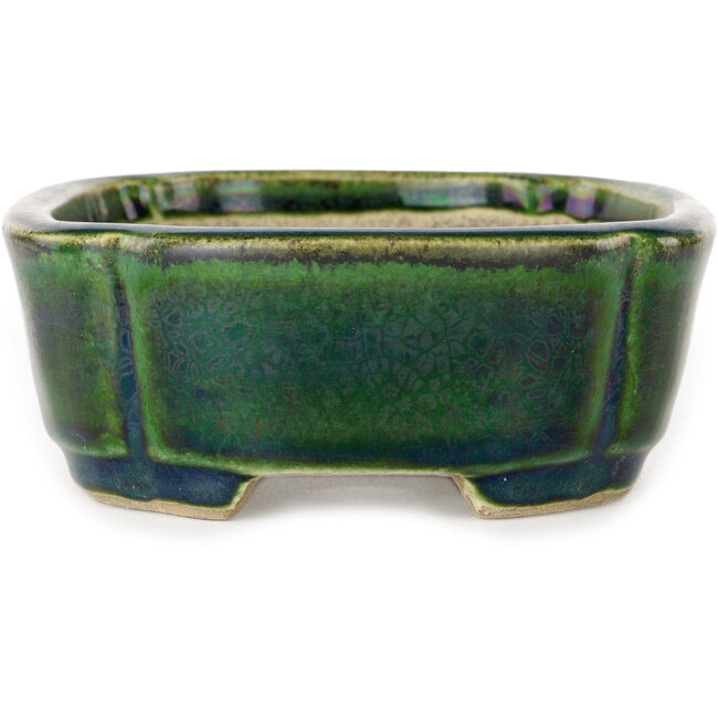 Mokko groen met blauw accent bonsaipot van Terahata Satomi Mazan - 160 x 120 x 45 mm