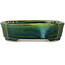 Mokko groen met blauw accent bonsaipot van Terahata Satomi Mazan - 160 x 120 x 45 mm
