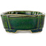 Mokko green with a blue accent bonsai pot by Terahata Satomi Mazan - 160 x 120 x 45 mm